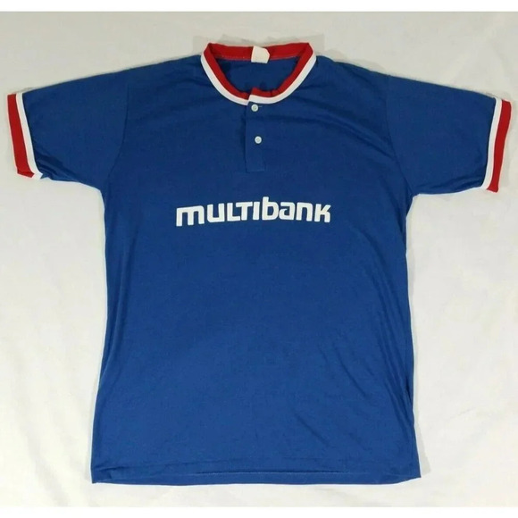 Vintage "Multibank" Sponsor Baseball Ringer Jersey Shirt Don Alleson Athletic XL - Picture 1 of 4